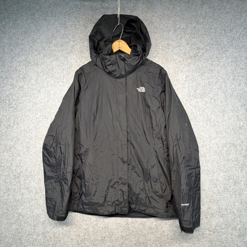 North Face Hyvent Hooded Rain Jacket Fleece Lining Removable Women's L Black